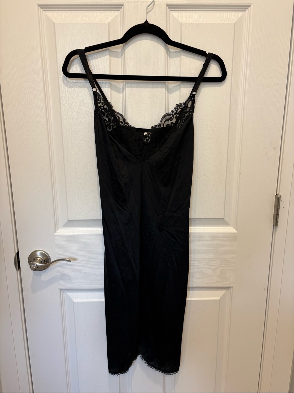 Vintage Vogue Black Lace Trim Slip Dress - Women Intimates #1227